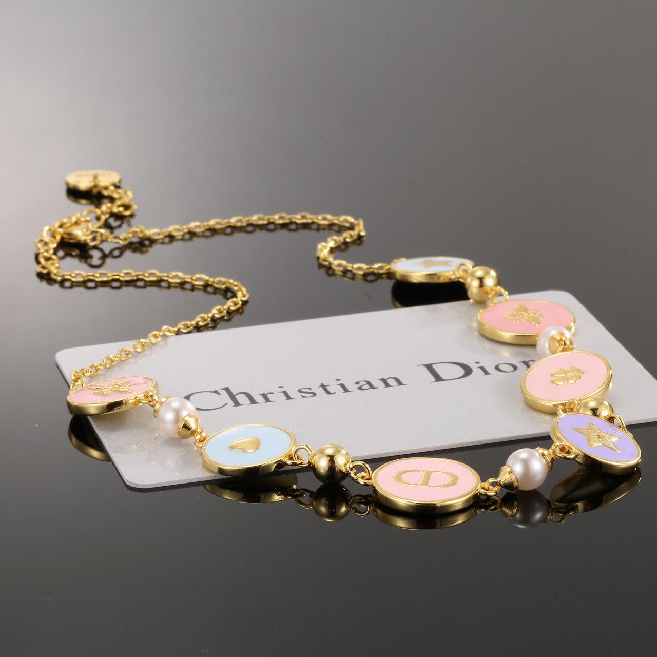 Dior Enamel and Pearl Necklace