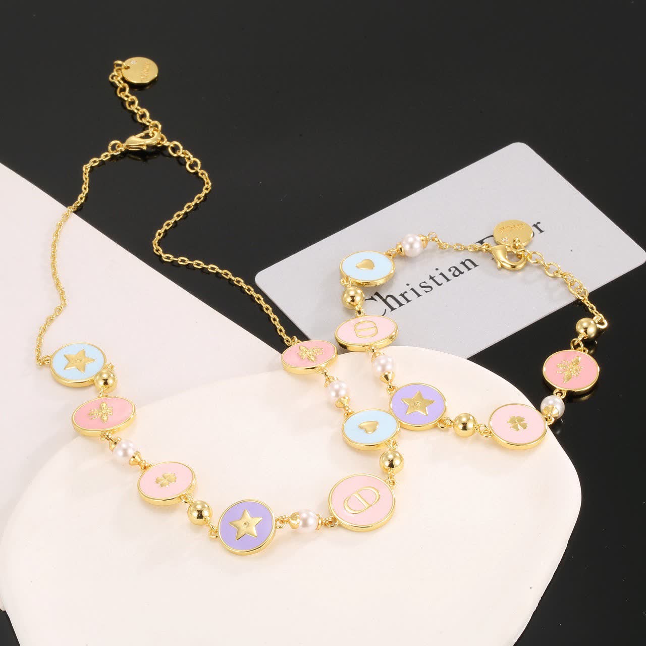 Dior Enamel and Pearl Necklace