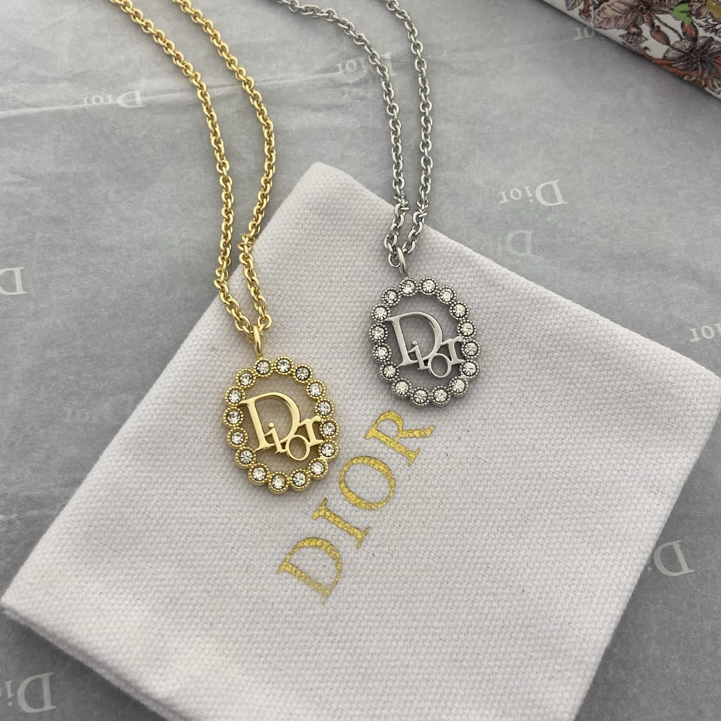 Dior Crystal-Embellished 'CD' Logo Necklace Dior Crystal-Embellished 'CD' Logo Necklace