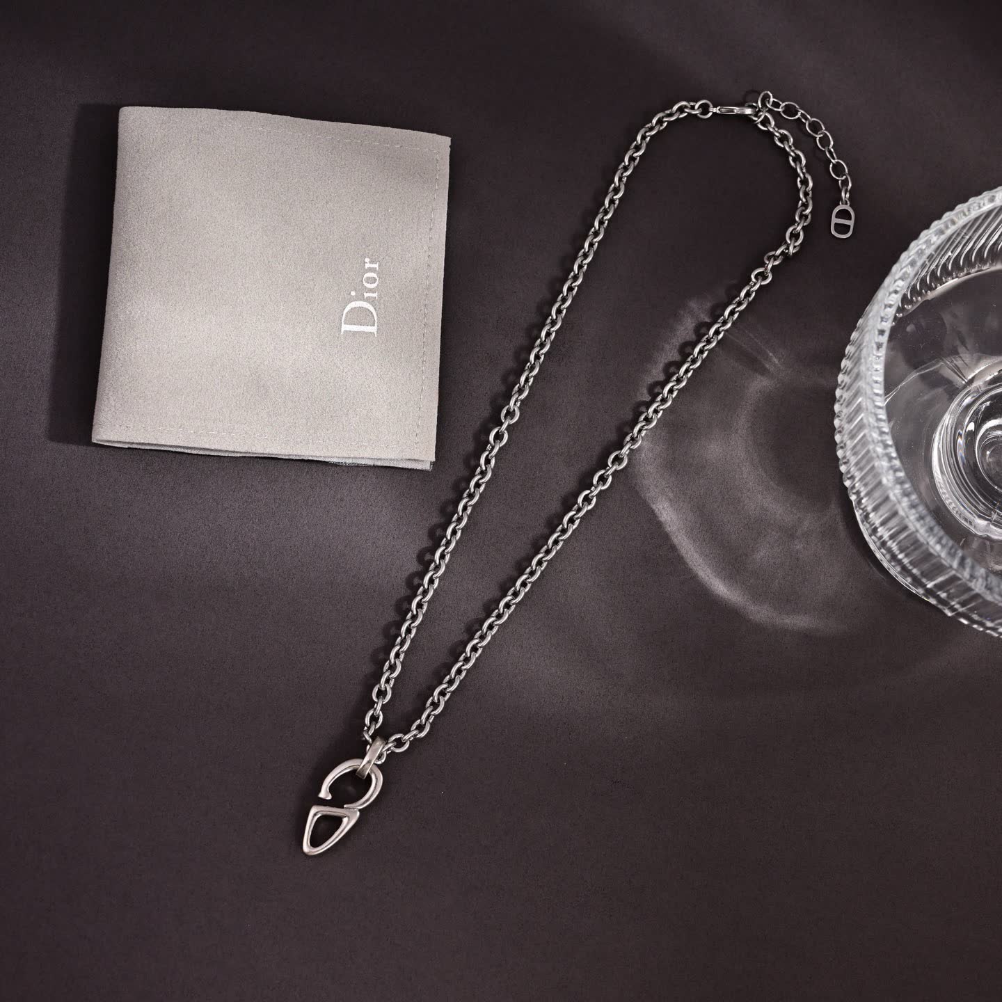 Dior/Christian Dior Men's Silver Tone Yellow Gold Plated CD Logo Pendant Necklace 2025 Spring New