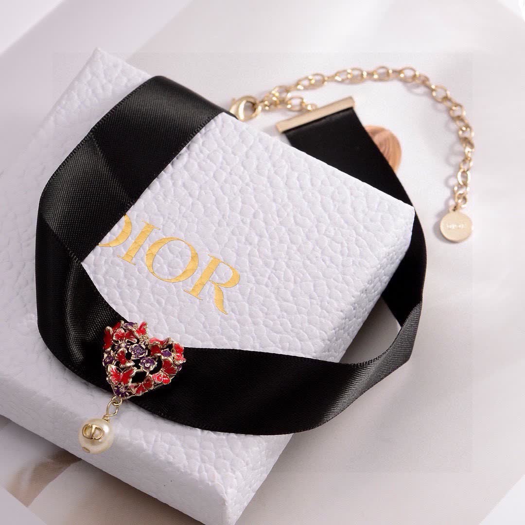 Dior Papillons Black Silk Choker with Red Crystal and Pearl Tassel