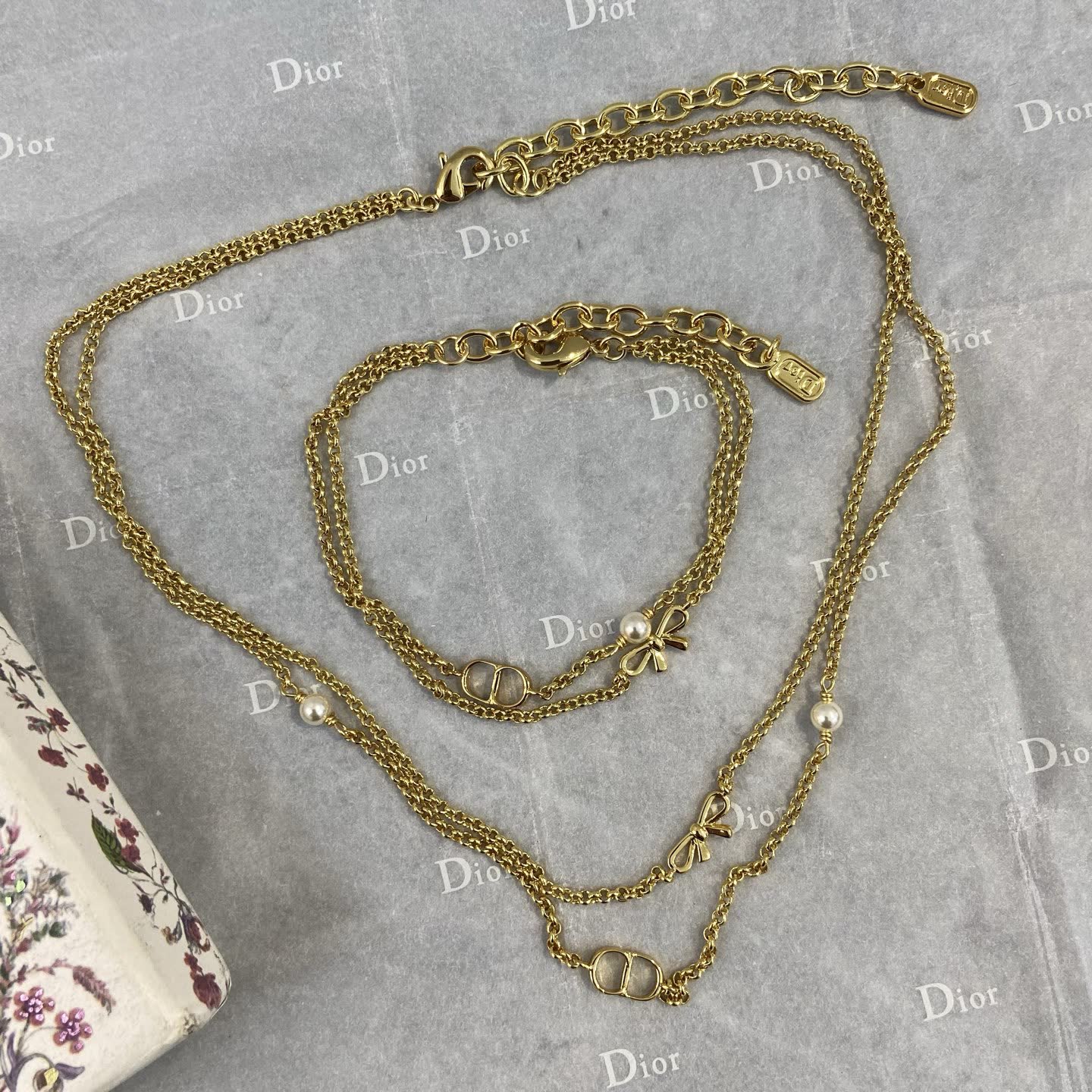 Dior Gold-Tone Double 'CD' Logo and Pearl Necklace Dior Gold-Tone Double 'CD' Logo and Pearl Necklace