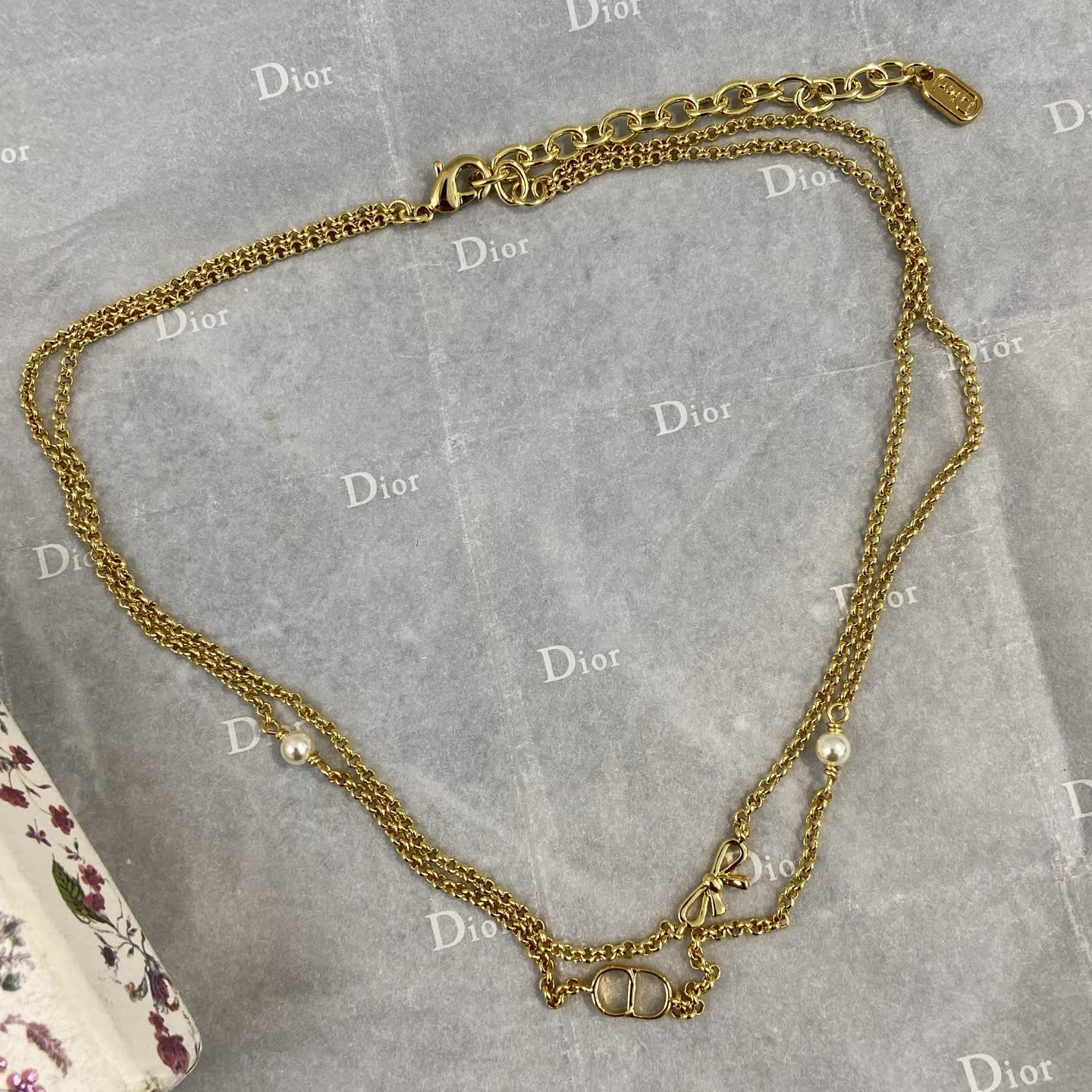 Dior Gold-Tone Double 'CD' Logo and Pearl Necklace