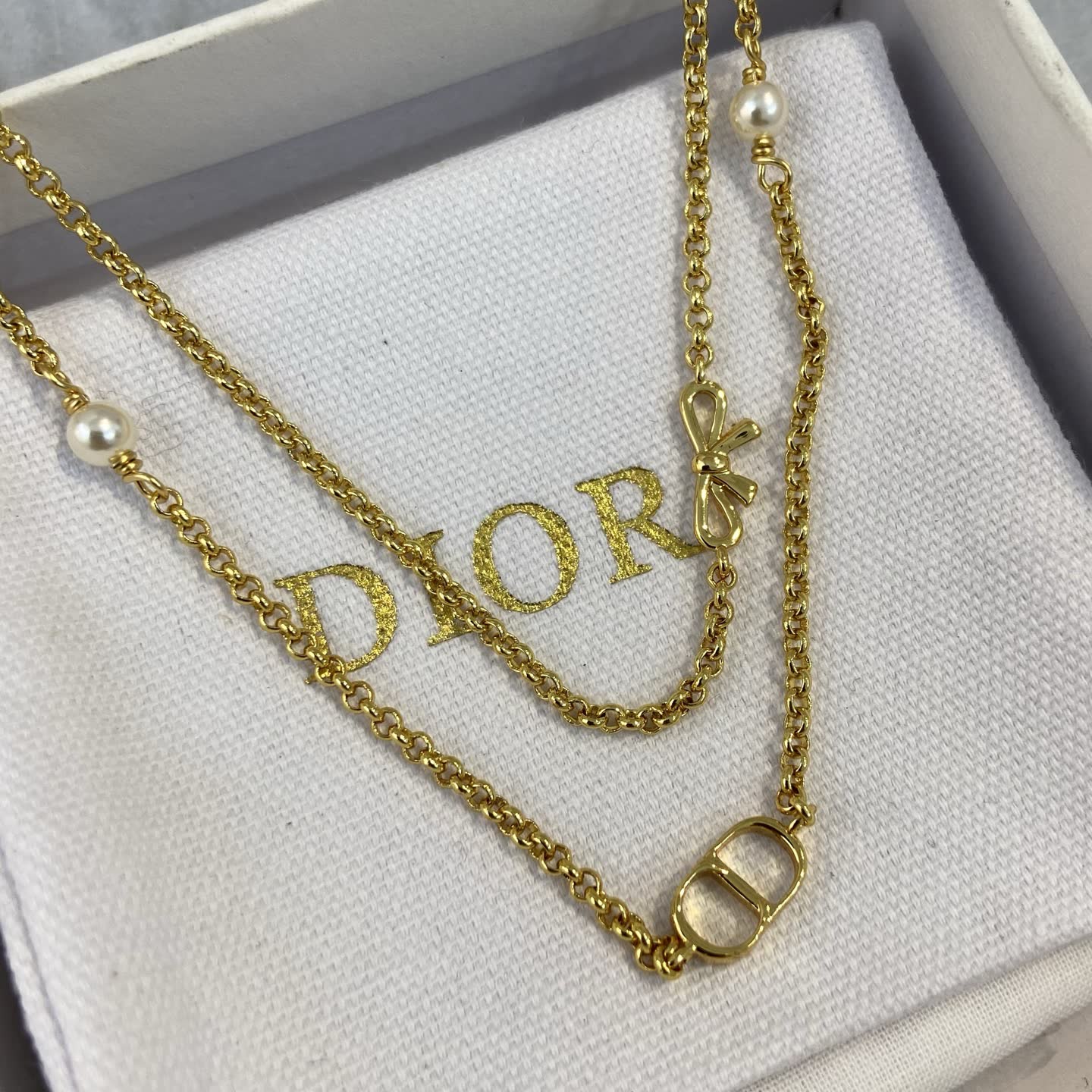 Dior Gold-Tone Double 'CD' Logo and Pearl Necklace