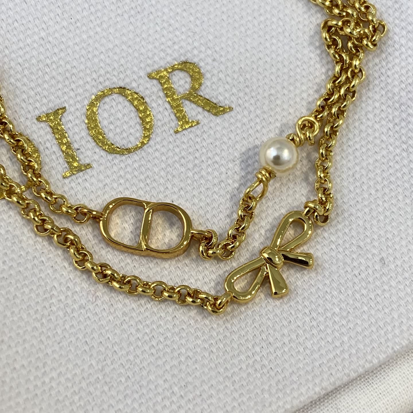 Dior Gold-Tone Double 'CD' Logo and Pearl Necklace