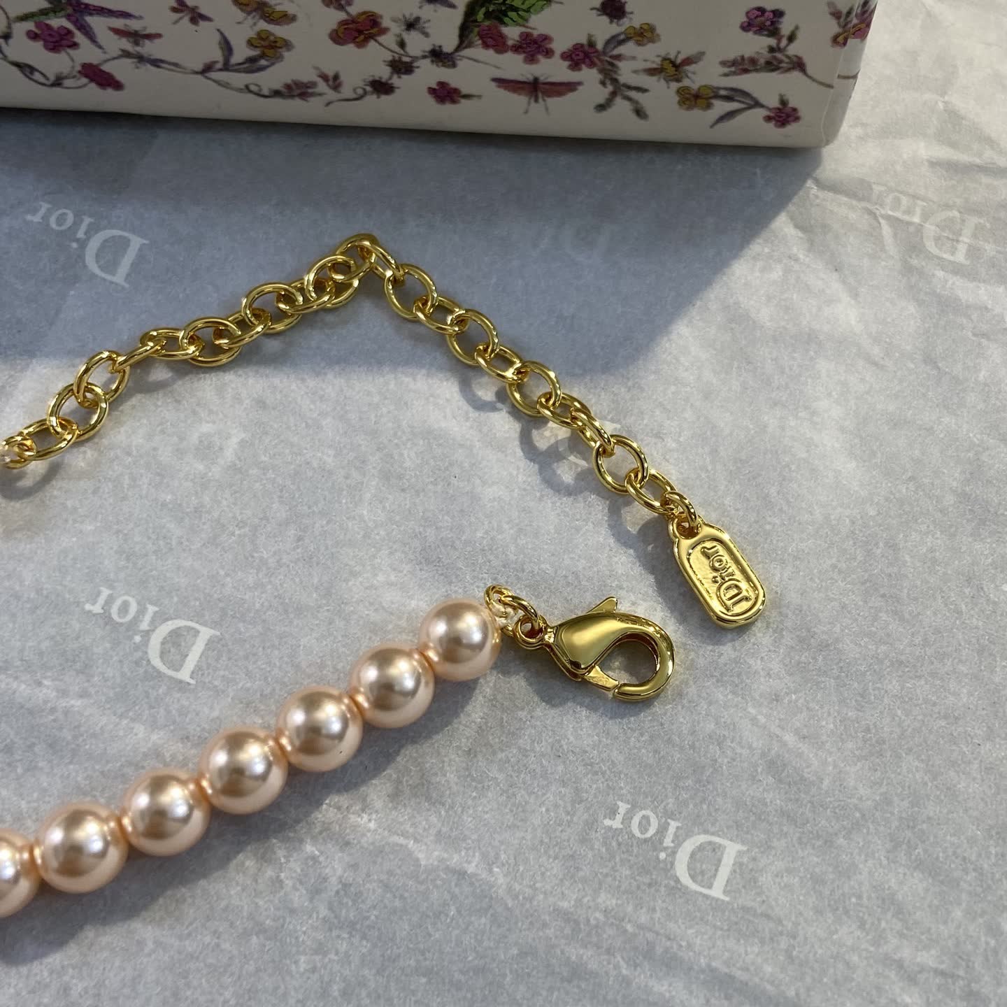 Dior Pearl Necklace with Gold Bow Clasp