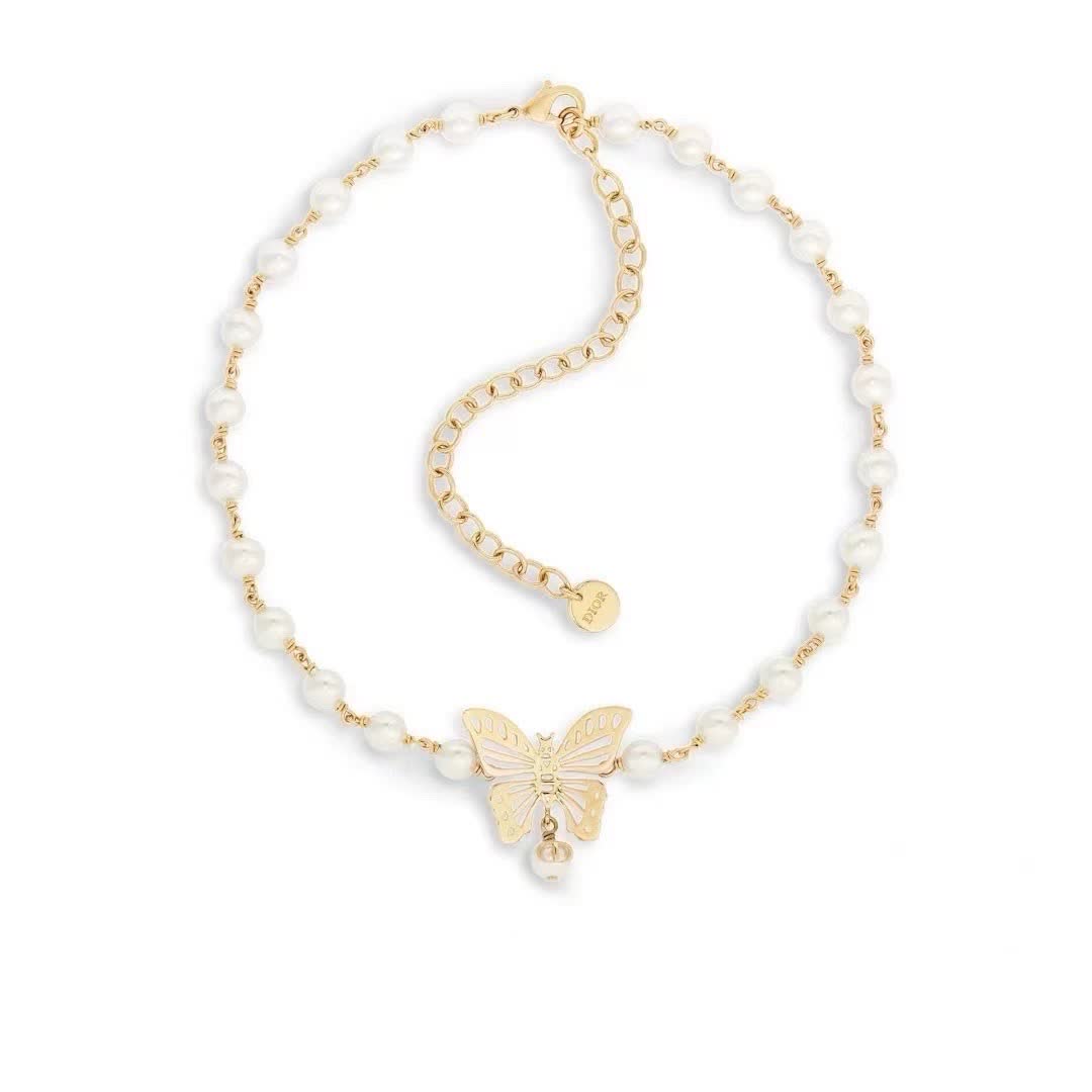 Dior Butterfly and Pearl Double Layer Necklace