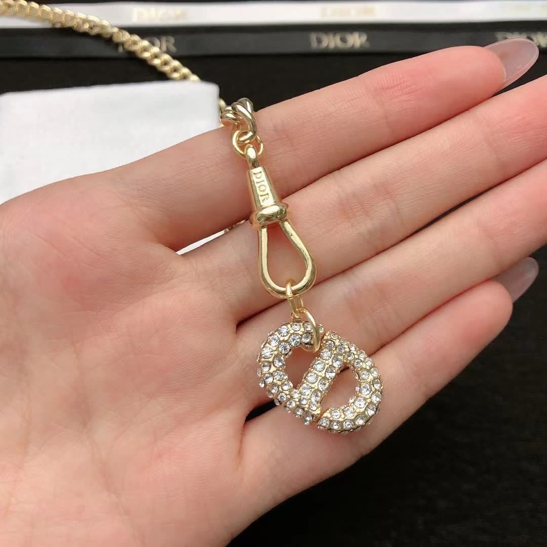 Dior Gold Chain Necklace with Crystal 'CD' Charm