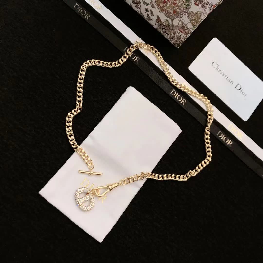Dior Gold Chain Necklace with Crystal 'CD' Charm