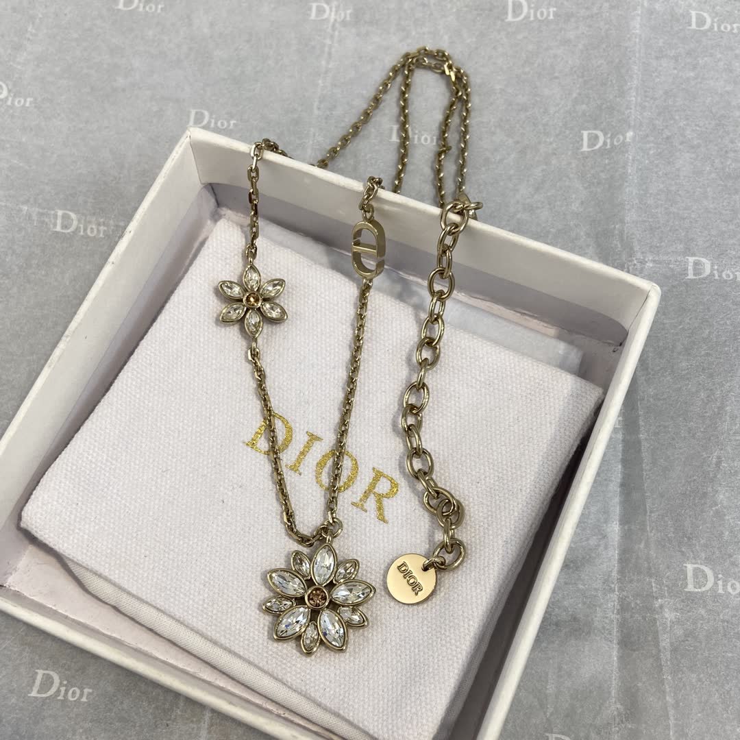 Dior Gold-Tone Crystal Flower Necklace