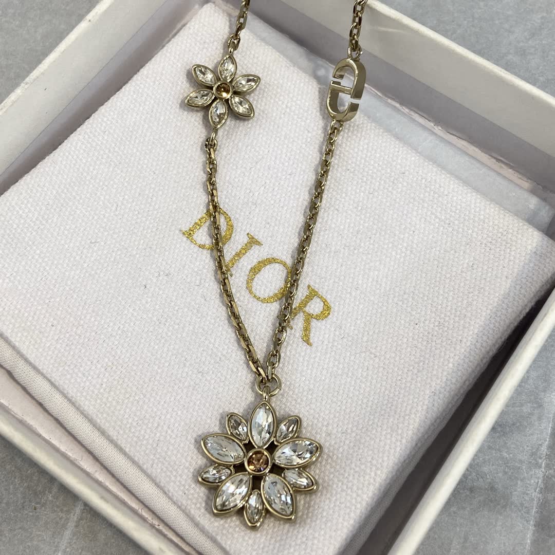 Dior Gold-Tone Crystal Flower Necklace