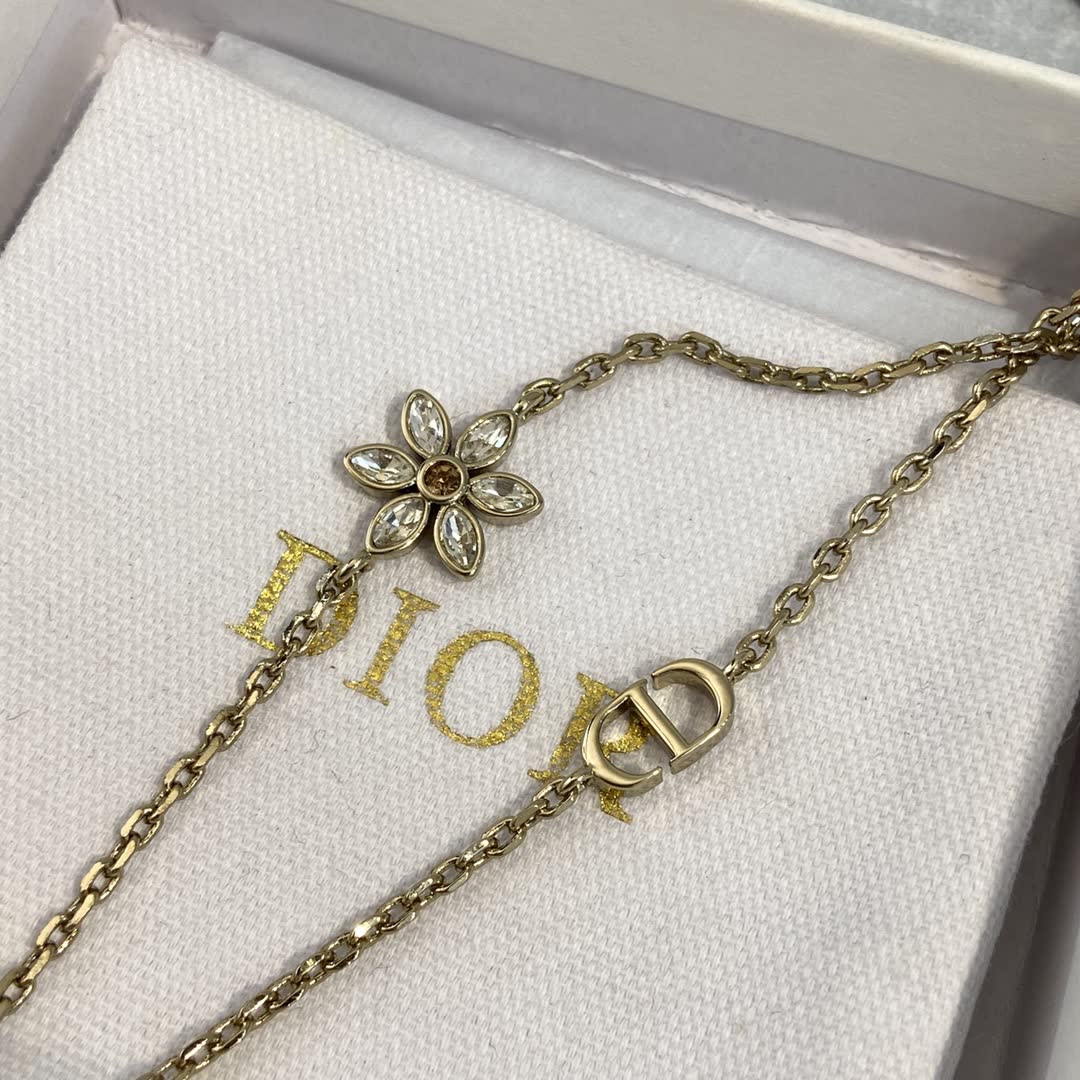 Dior Gold-Tone Crystal Flower Necklace