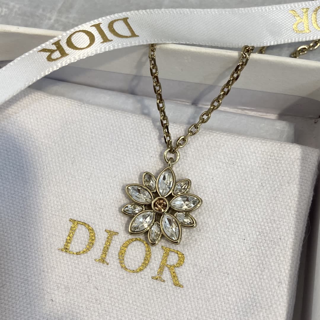 Dior Gold-Tone Crystal Flower Necklace