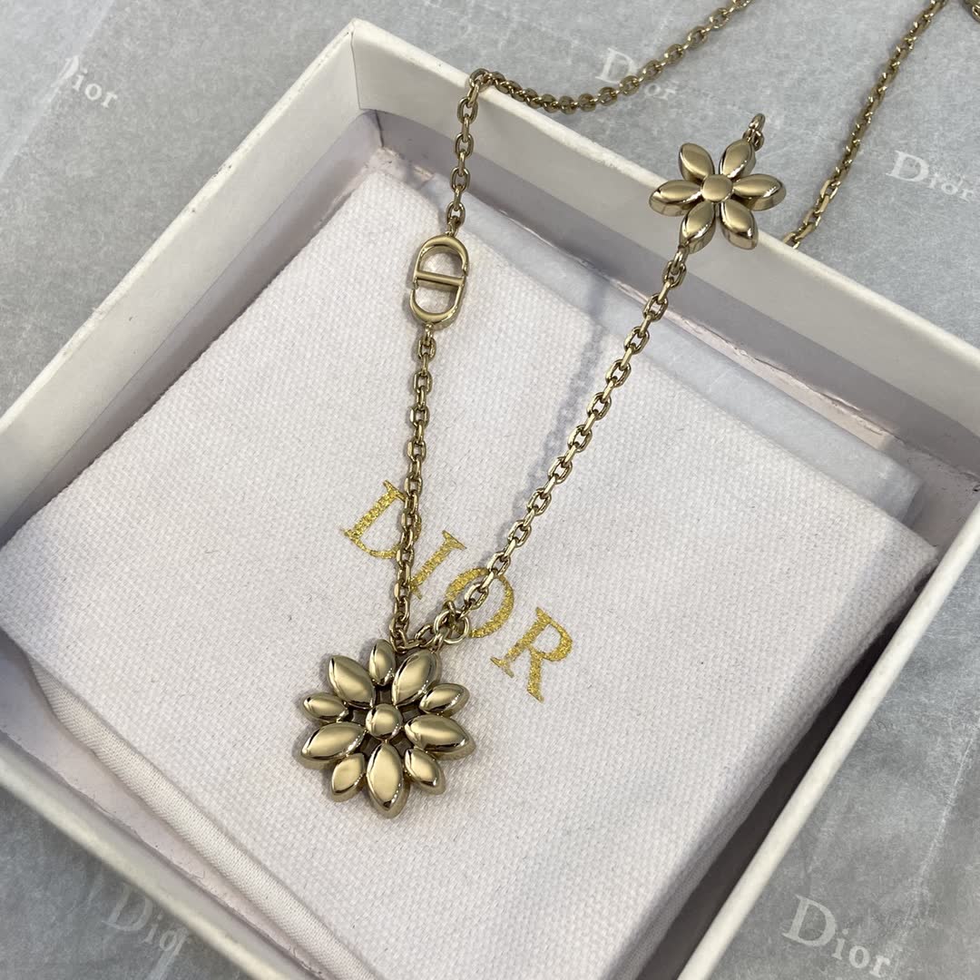 Dior Gold-Tone Crystal Flower Necklace