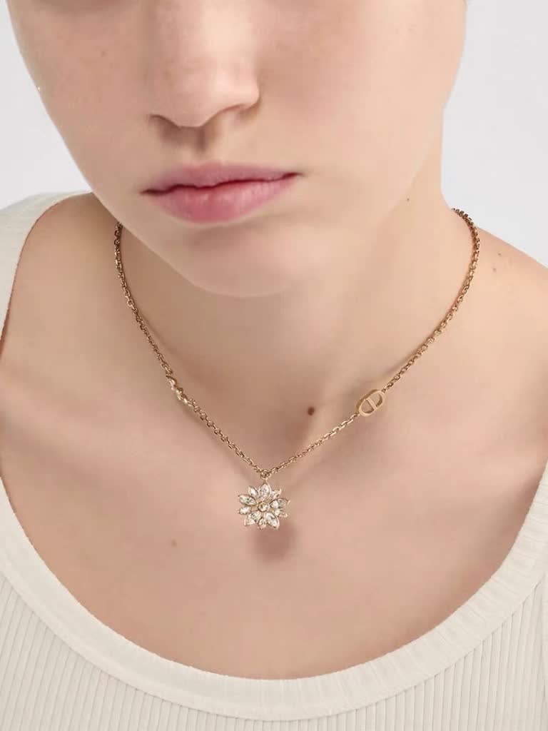 Dior Gold-Tone Crystal Flower Necklace
