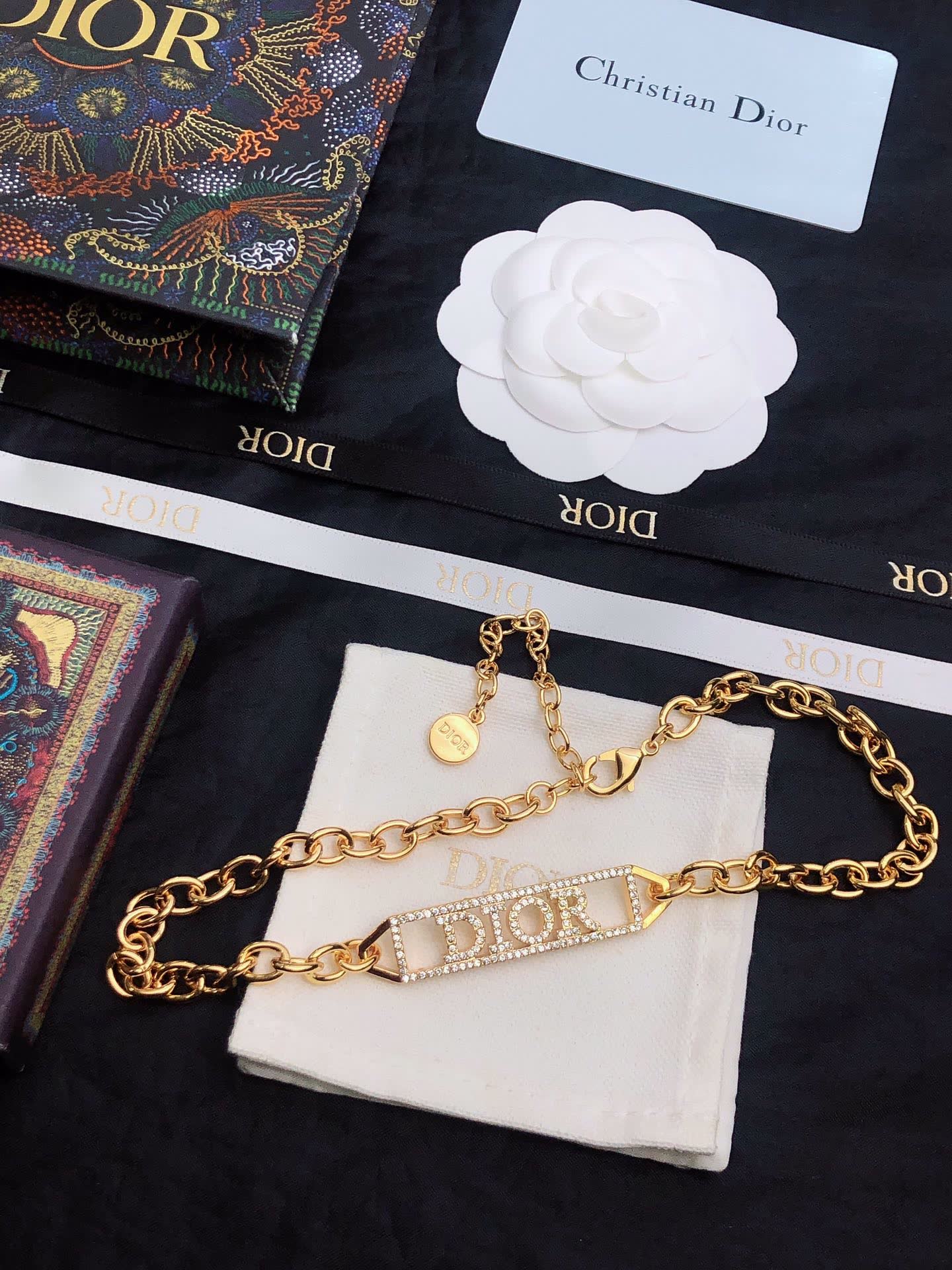 Dior Gold-Plated Crystal 'DIOR' Necklace