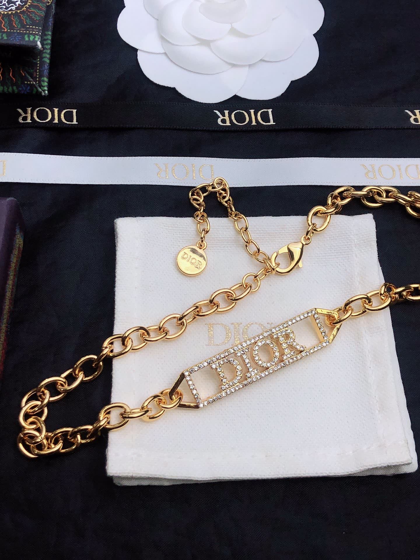 Dior Gold-Plated Crystal 'DIOR' Necklace