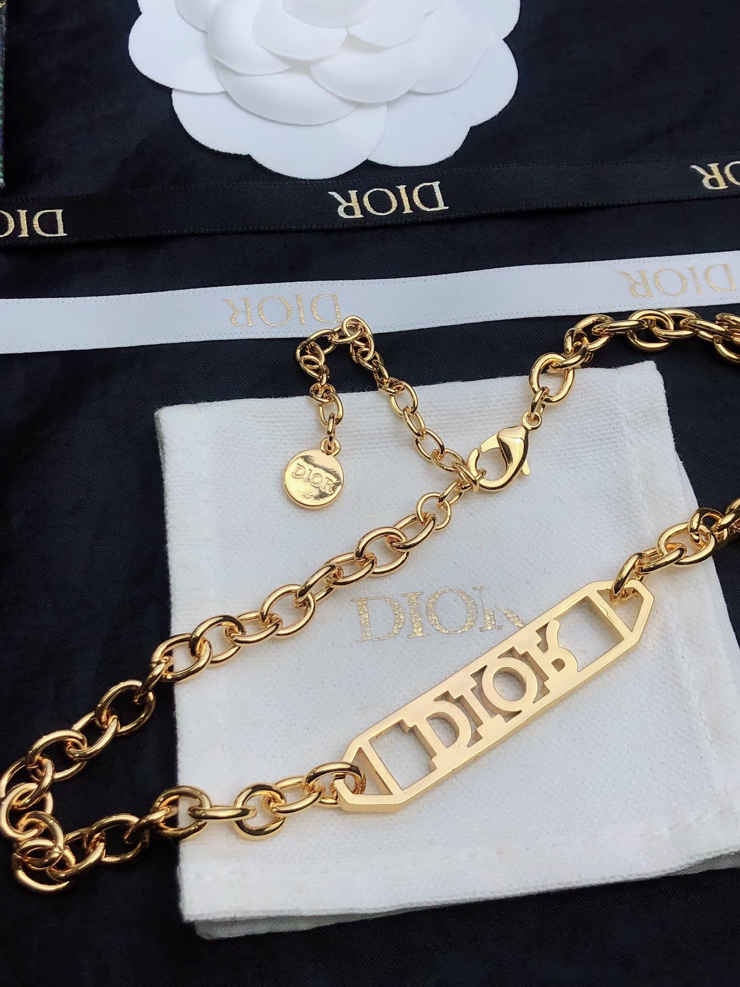 Dior Gold-Plated Crystal 'DIOR' Necklace