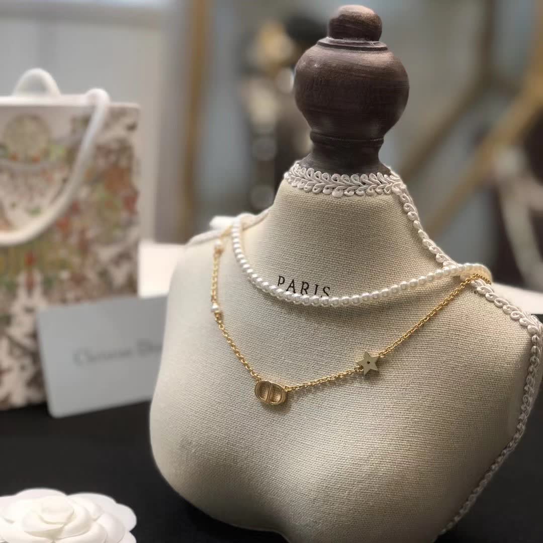 Dior Double D Logo Pearl Necklace