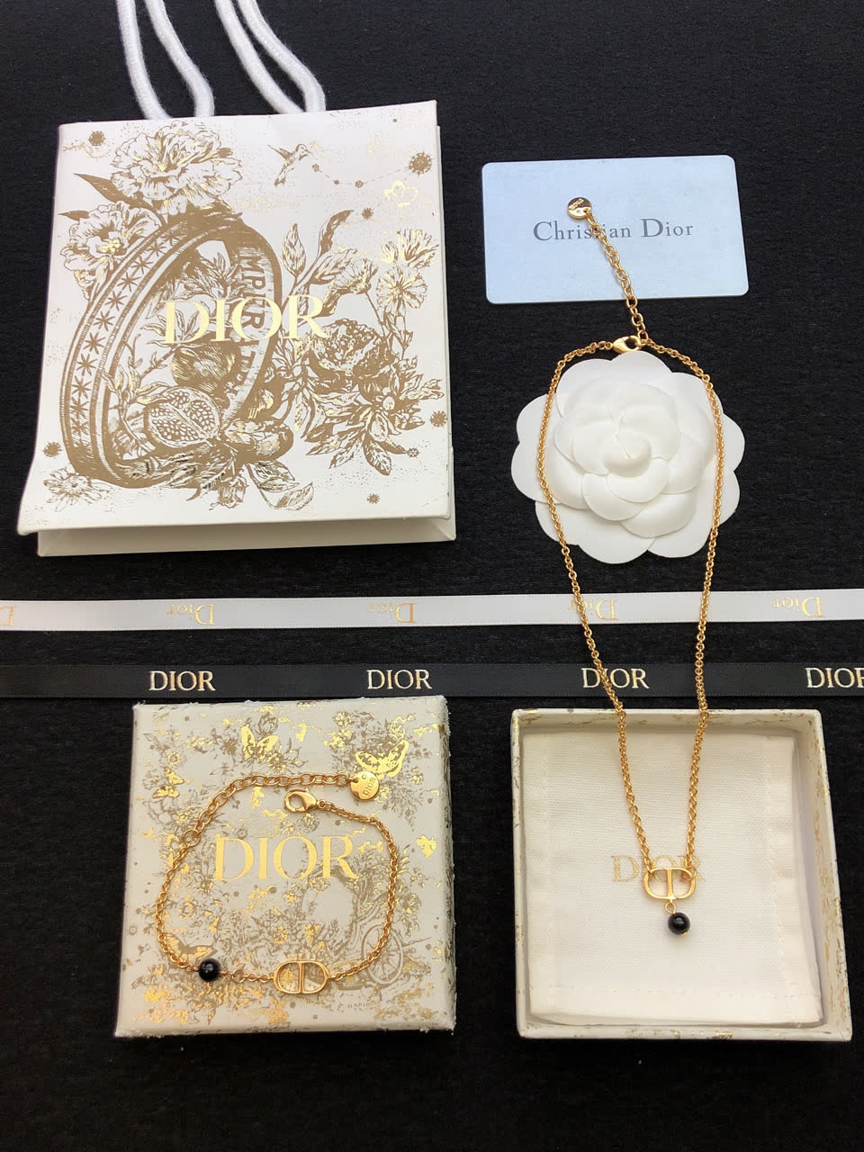 Dior Gold Tone Crystal & Pearl Necklace
