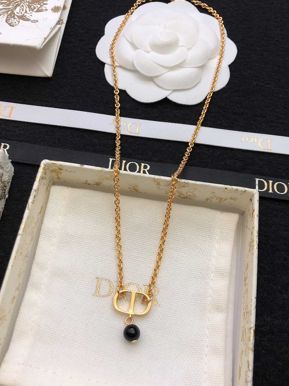 Dior Gold Tone Crystal & Pearl Necklace