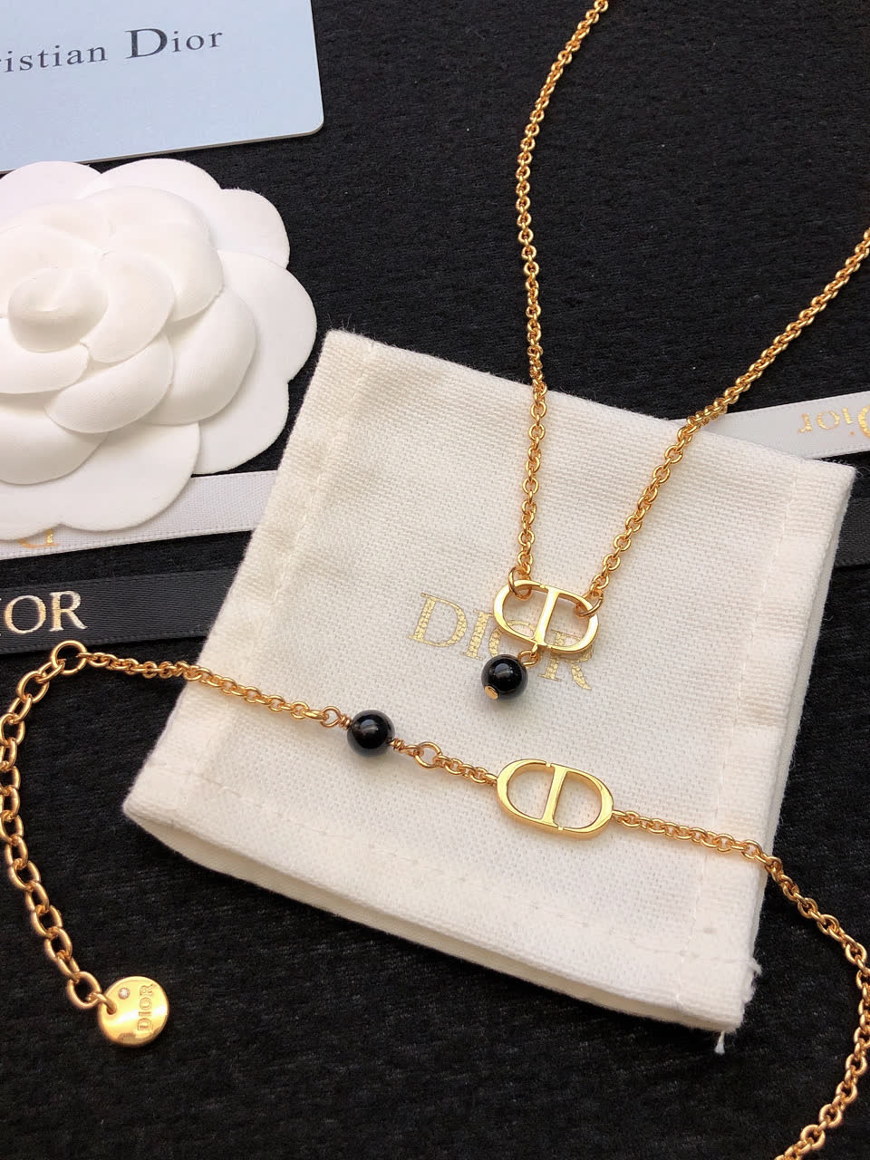 Dior Gold Tone Crystal & Pearl Necklace