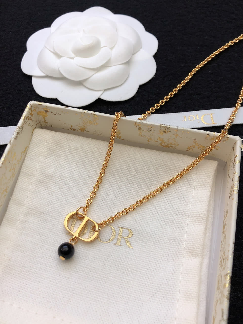 Dior Gold Tone Crystal & Pearl Necklace