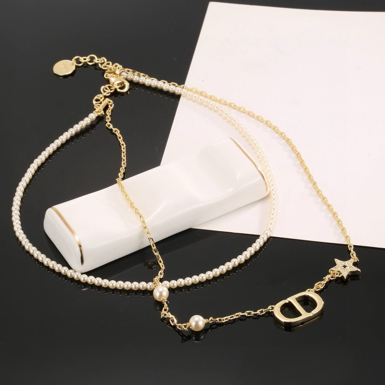 Dior Pearl and Star Charm Necklace