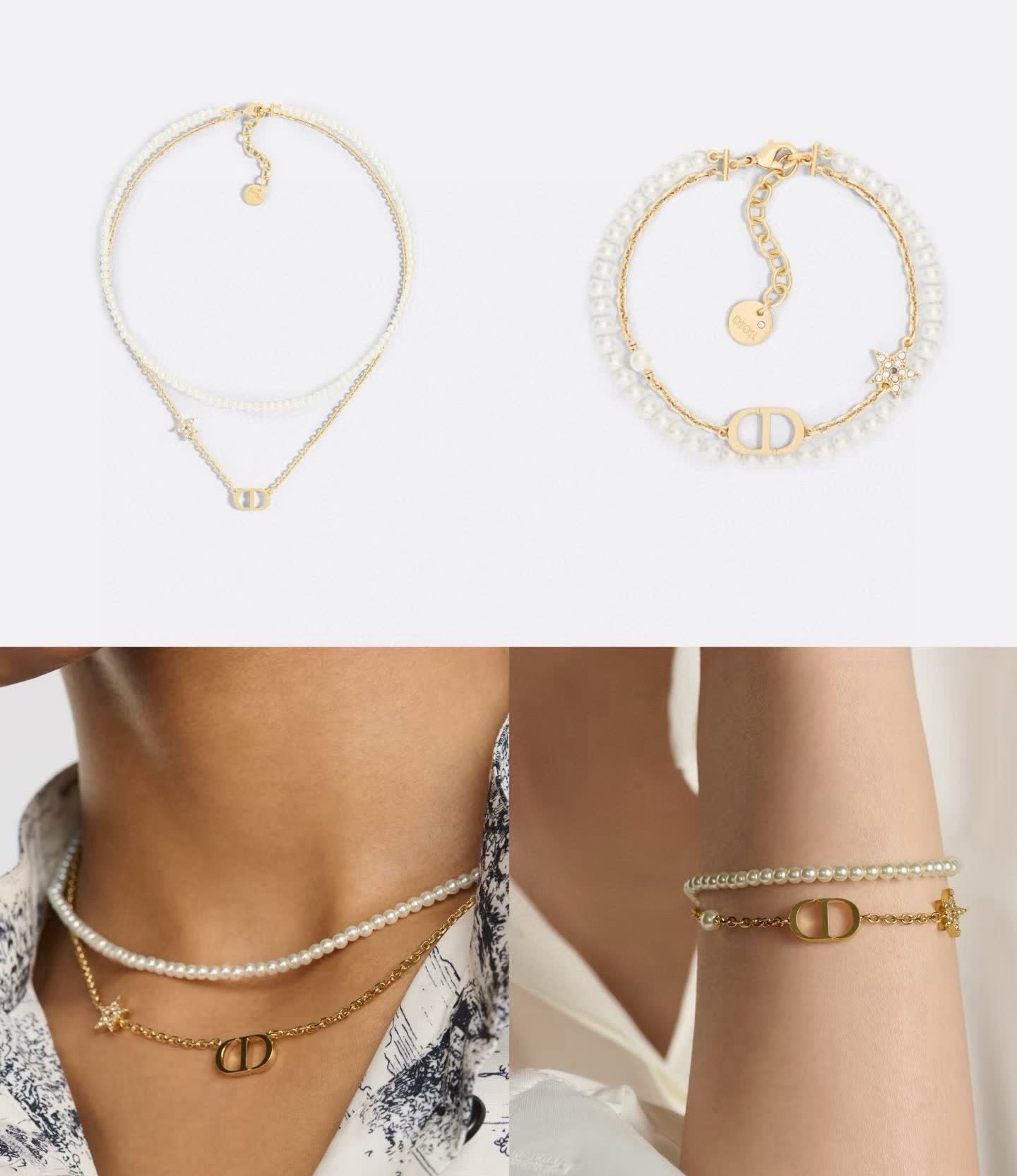 Dior Pearl and Star Charm Necklace
