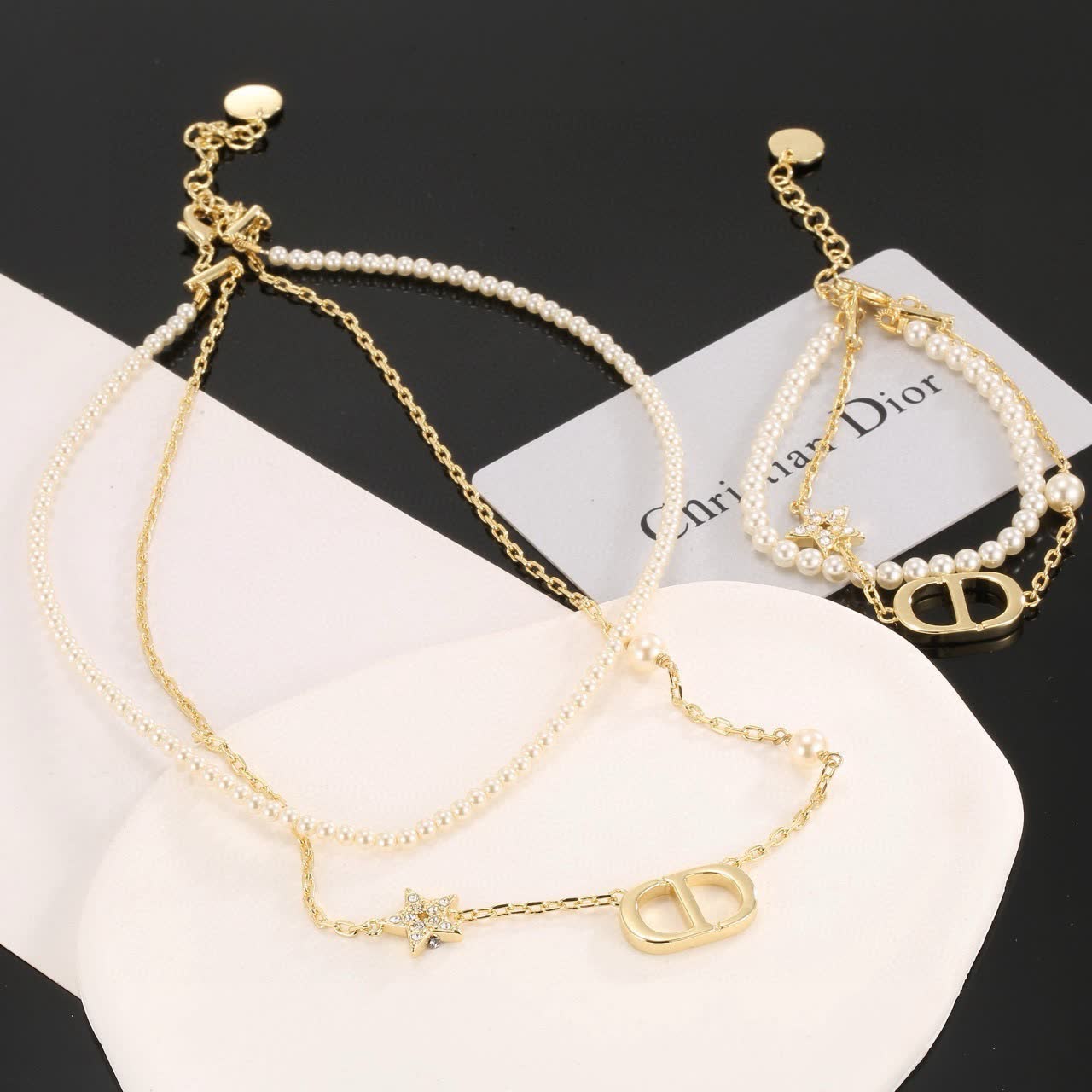 Dior Pearl and Star Charm Necklace