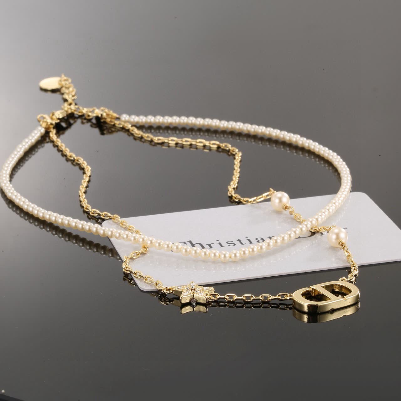 Dior Double 'D' Logo Pearl Necklace