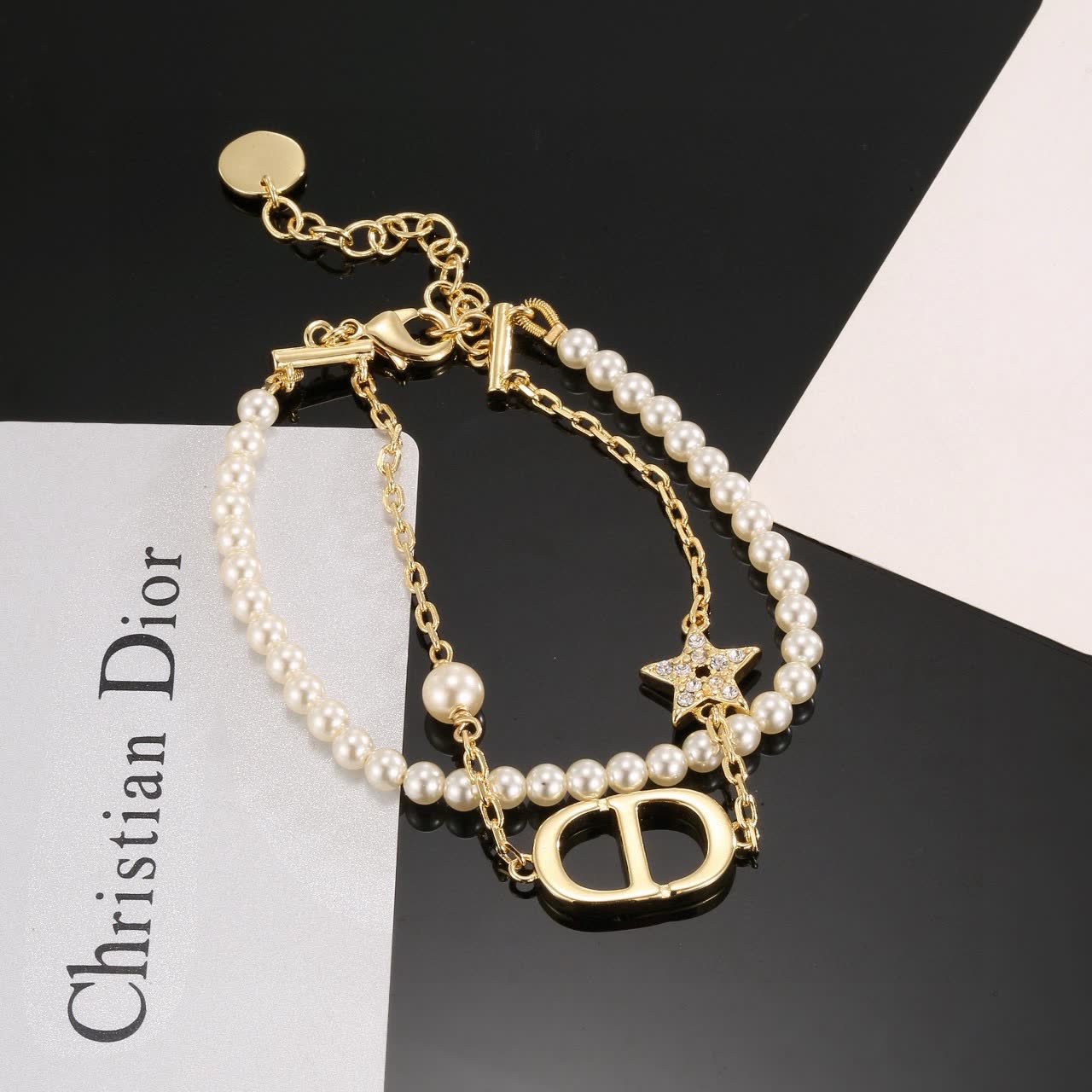 Dior Double 'D' Logo Pearl Necklace