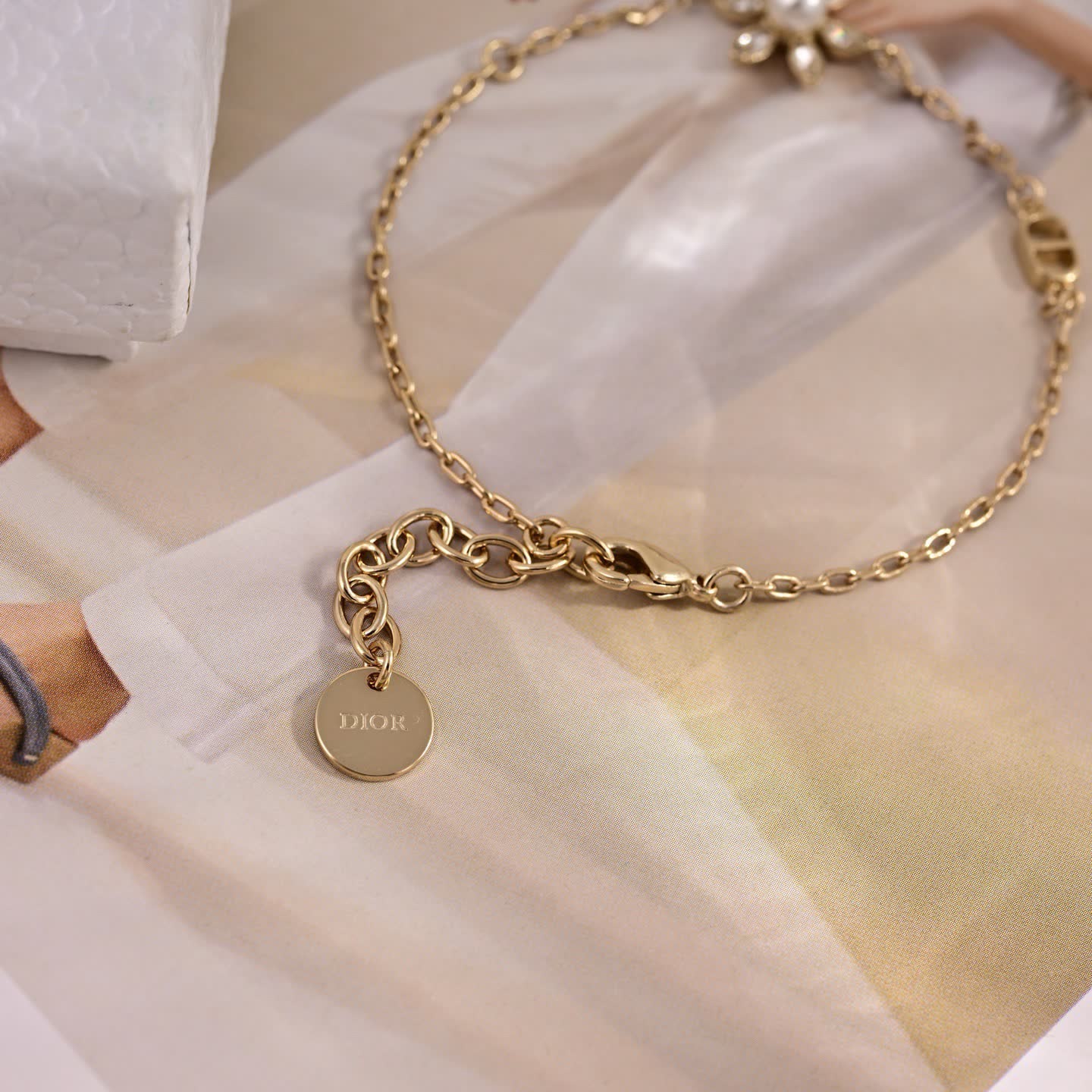 Dior Delicate Gold Flower and Pearl Necklace