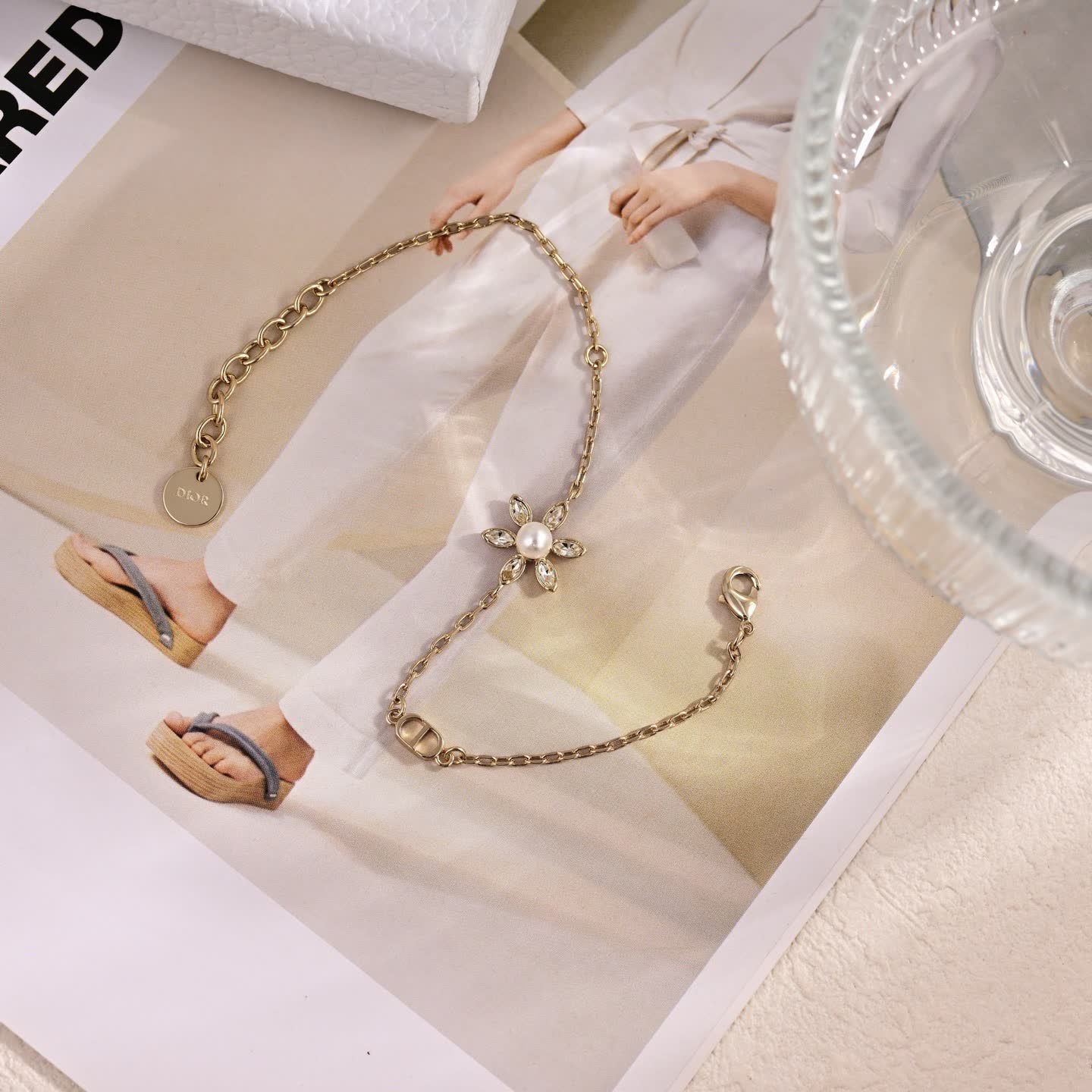 Dior Delicate Gold Flower and Pearl Necklace