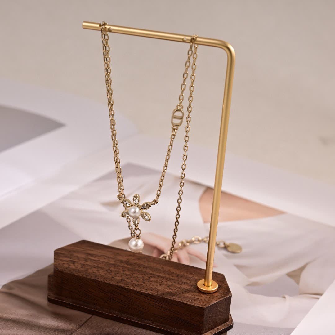 Dior Delicate Gold Flower and Pearl Necklace