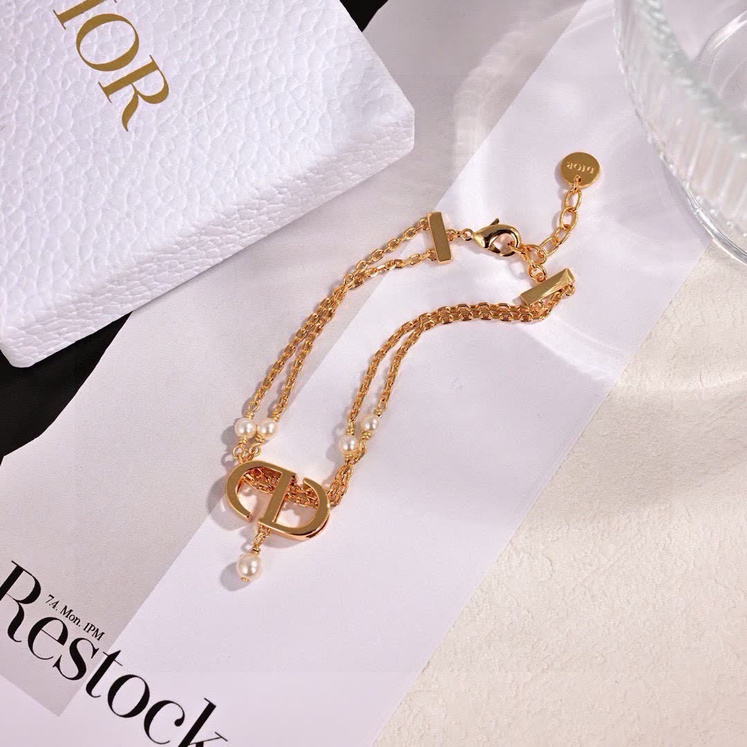 Dior Double Chain Pearl Necklace with CD Logo