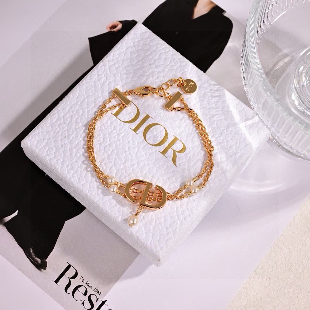 Dior Double Chain Pearl Necklace with CD Logo