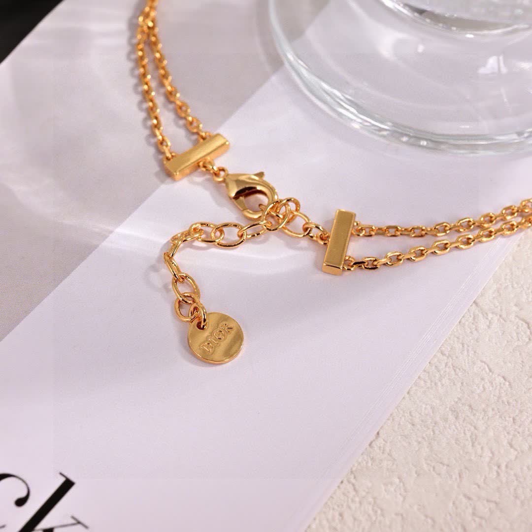 Dior Double Chain Pearl Necklace with CD Logo