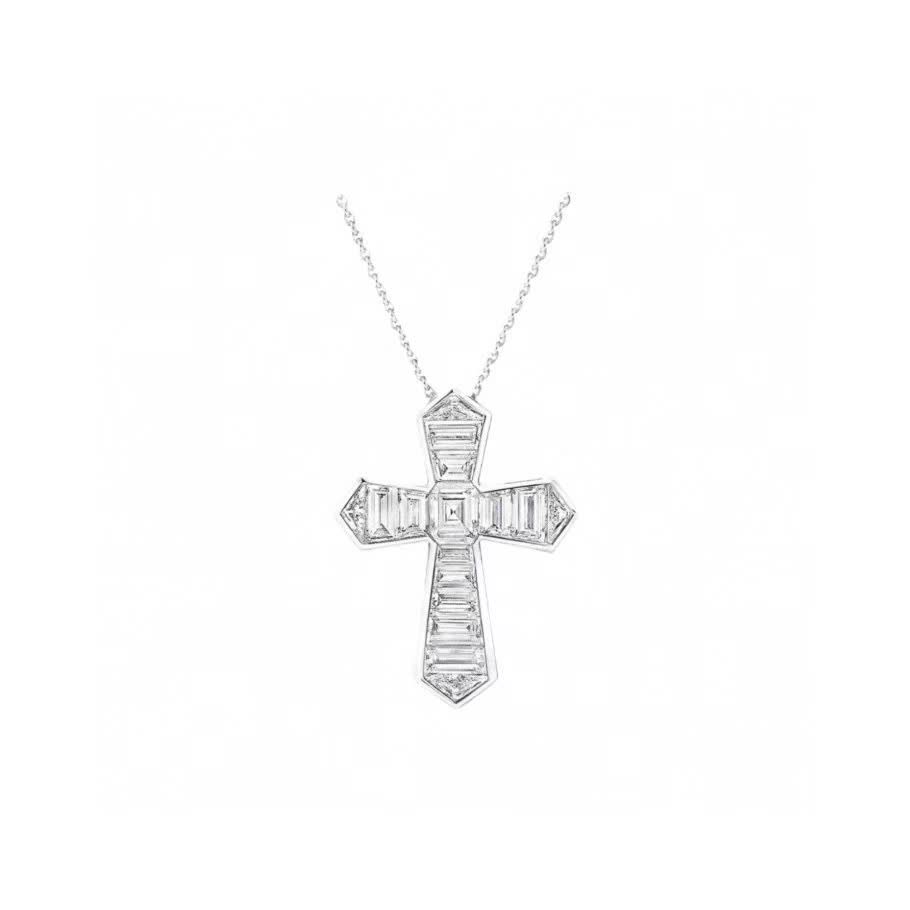 Chrome Hearts Elegant Cross Pendant Necklace with Baguette Stones