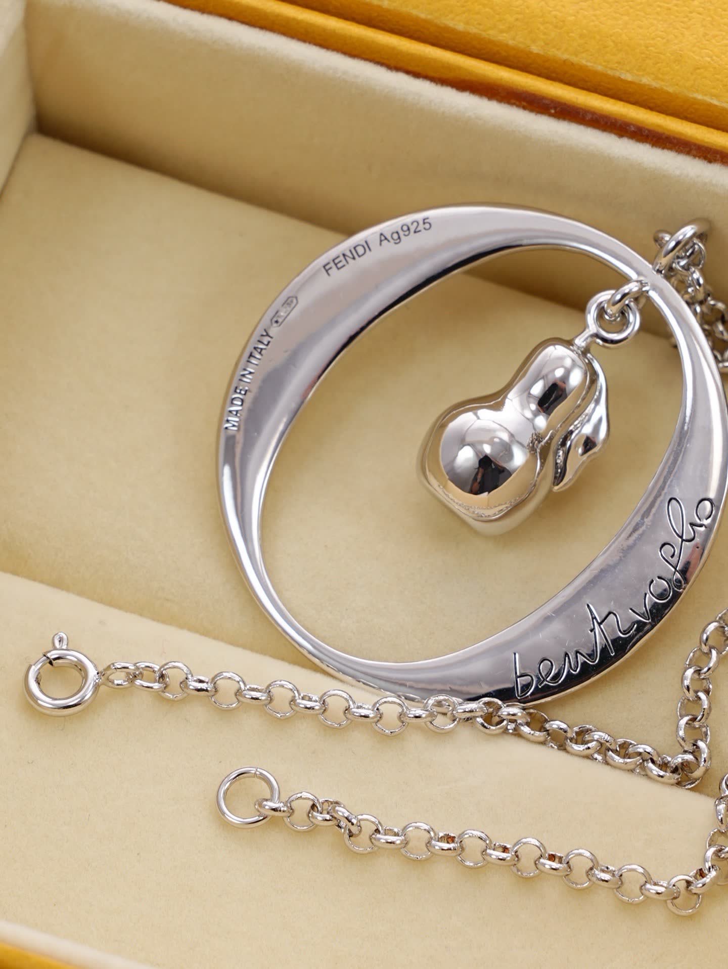 Fendi Silver 'bentvolve' Necklace with Logo Charm