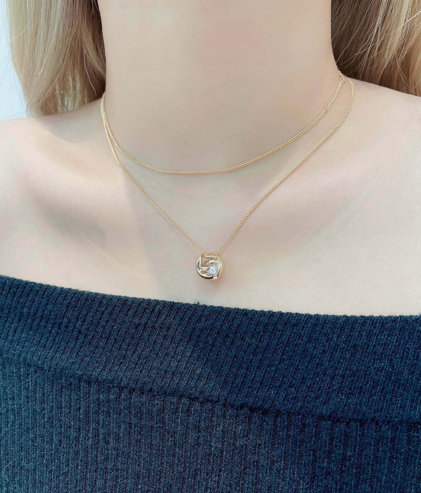 Fendi Gold Tone Round Pendant Necklace