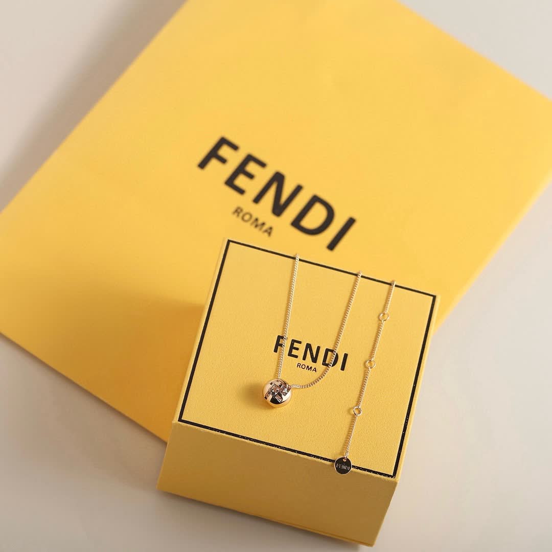 Fendi Gold Tone Round Pendant Necklace