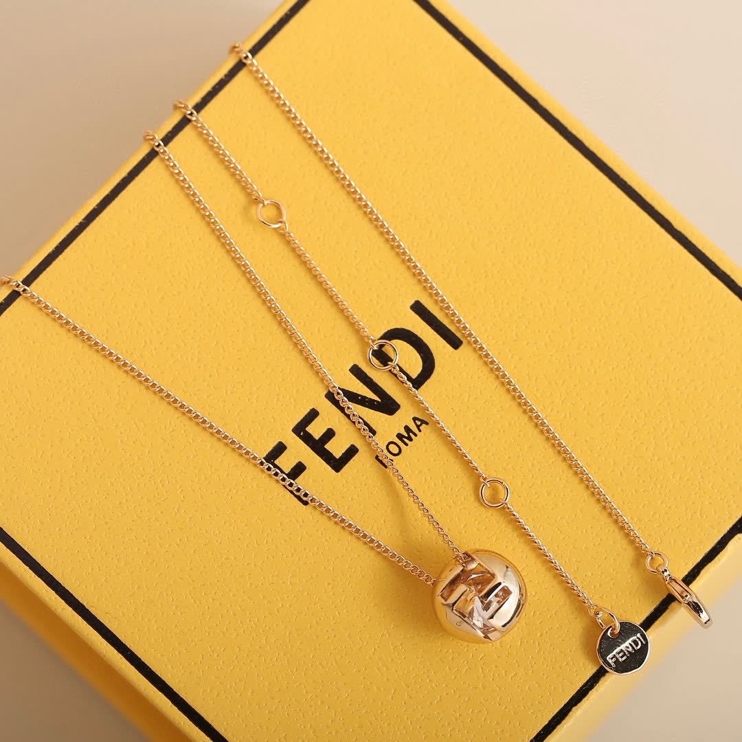 Fendi Gold Tone Round Pendant Necklace