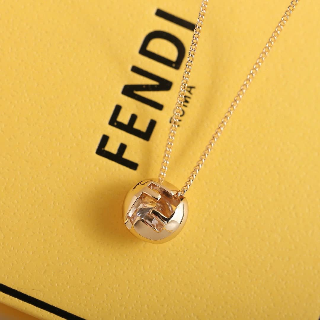 Fendi Gold Tone Round Pendant Necklace