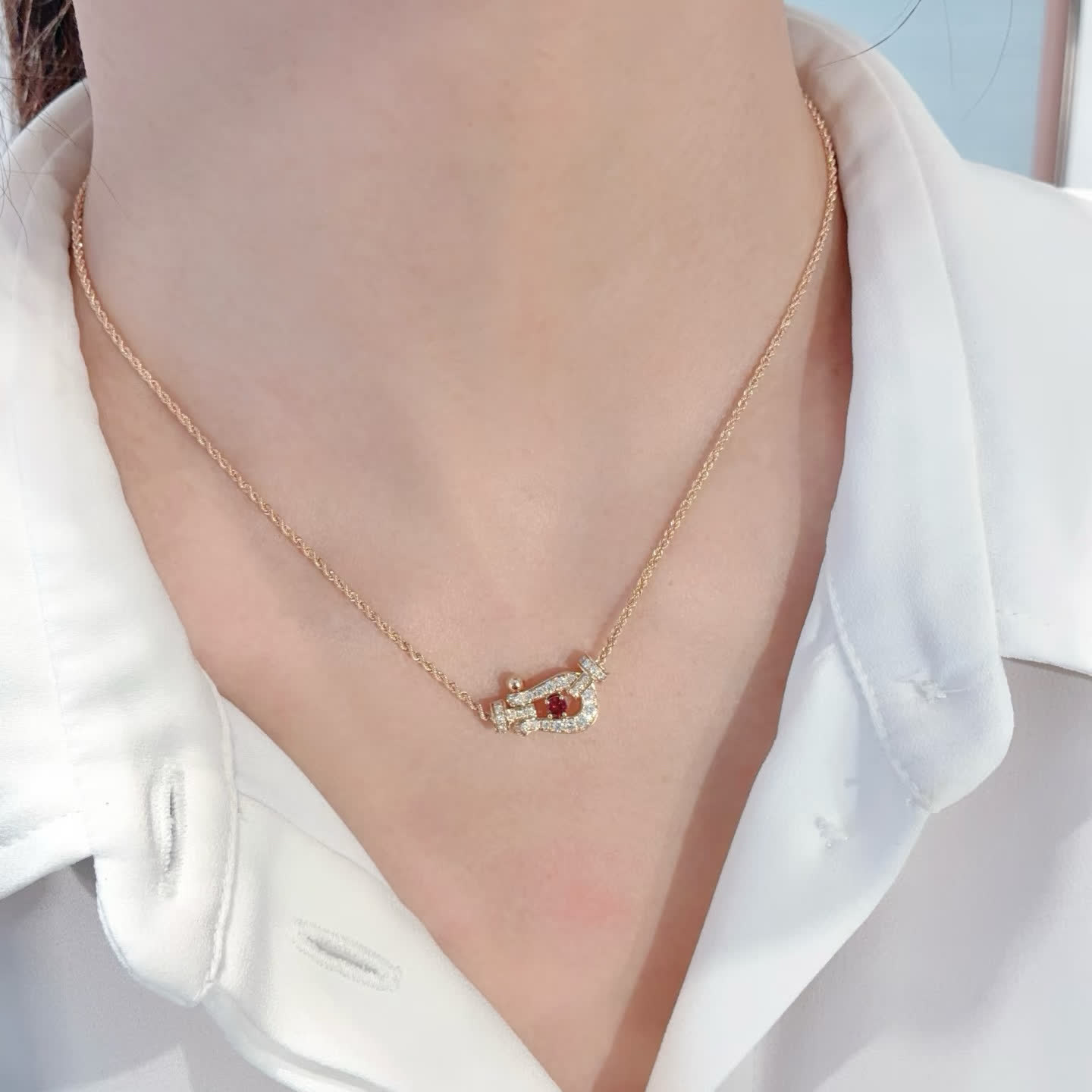Fred Gold Plated Diamond and Ruby Necklace