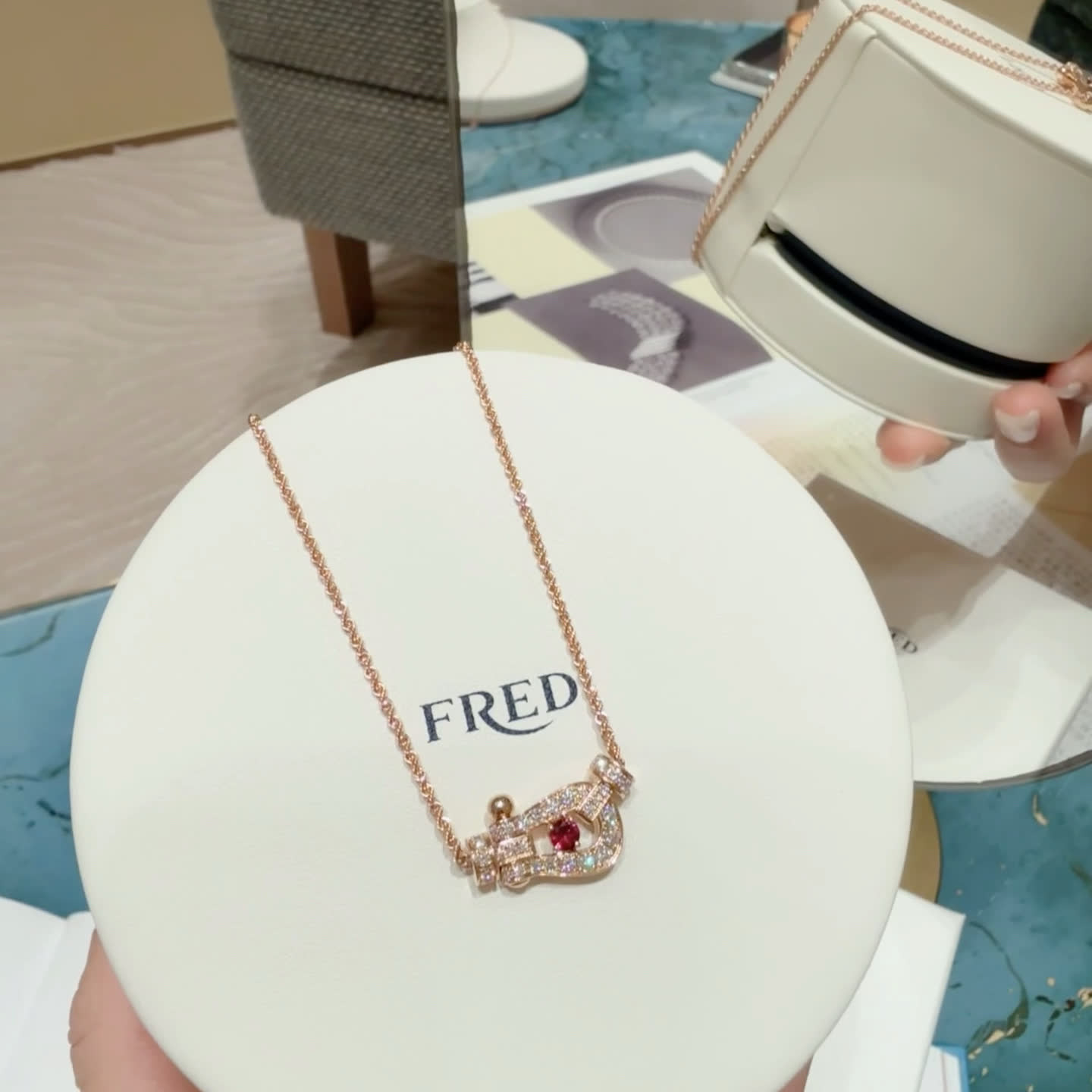 Fred Gold Plated Diamond and Ruby Necklace