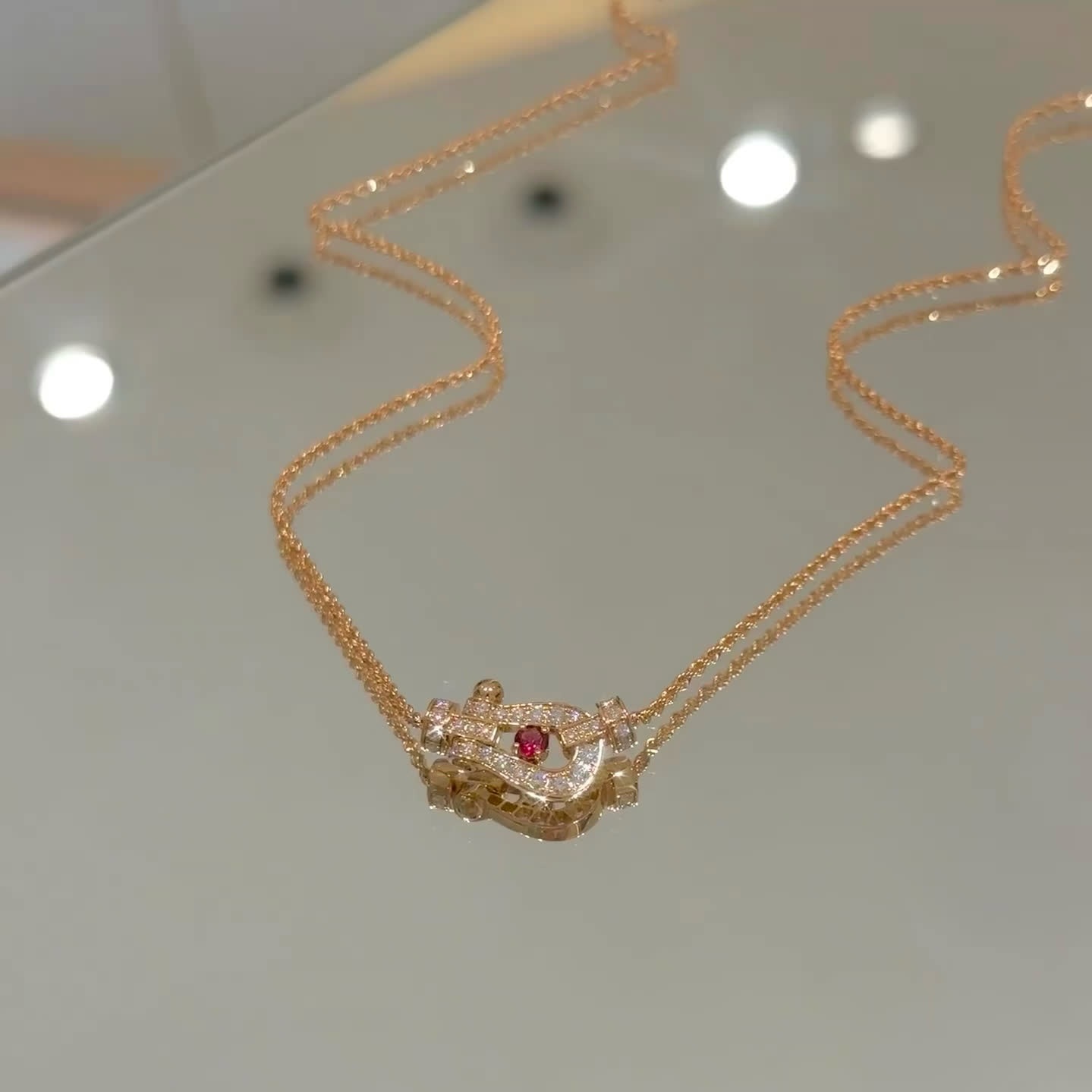 Fred Gold Plated Diamond and Ruby Necklace
