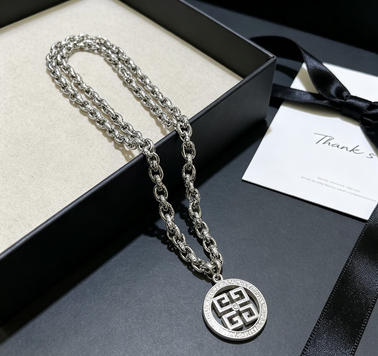 Givenchy Silver Geometric Circle Pendant Necklace