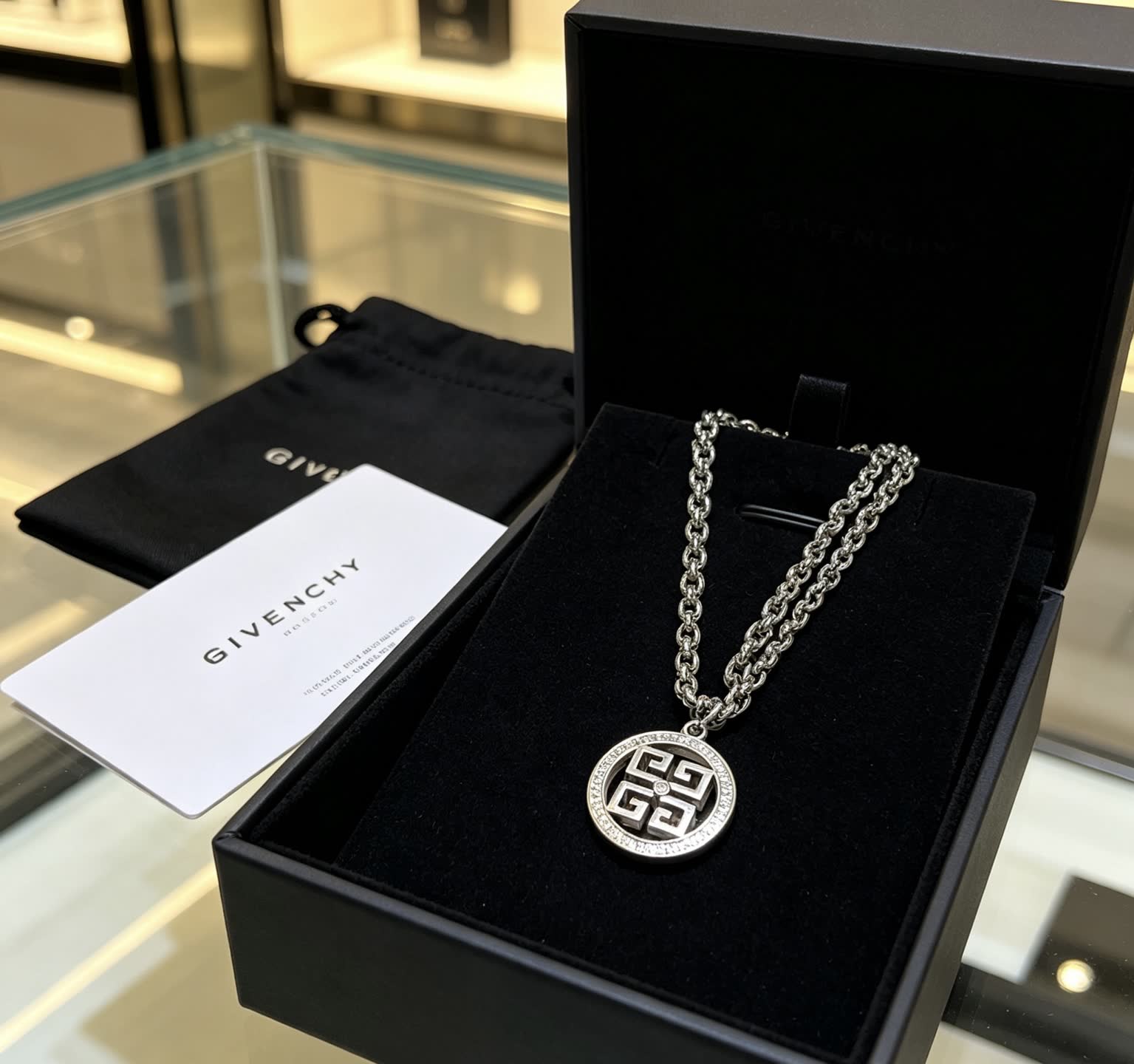 Givenchy Silver Geometric Circle Pendant Necklace