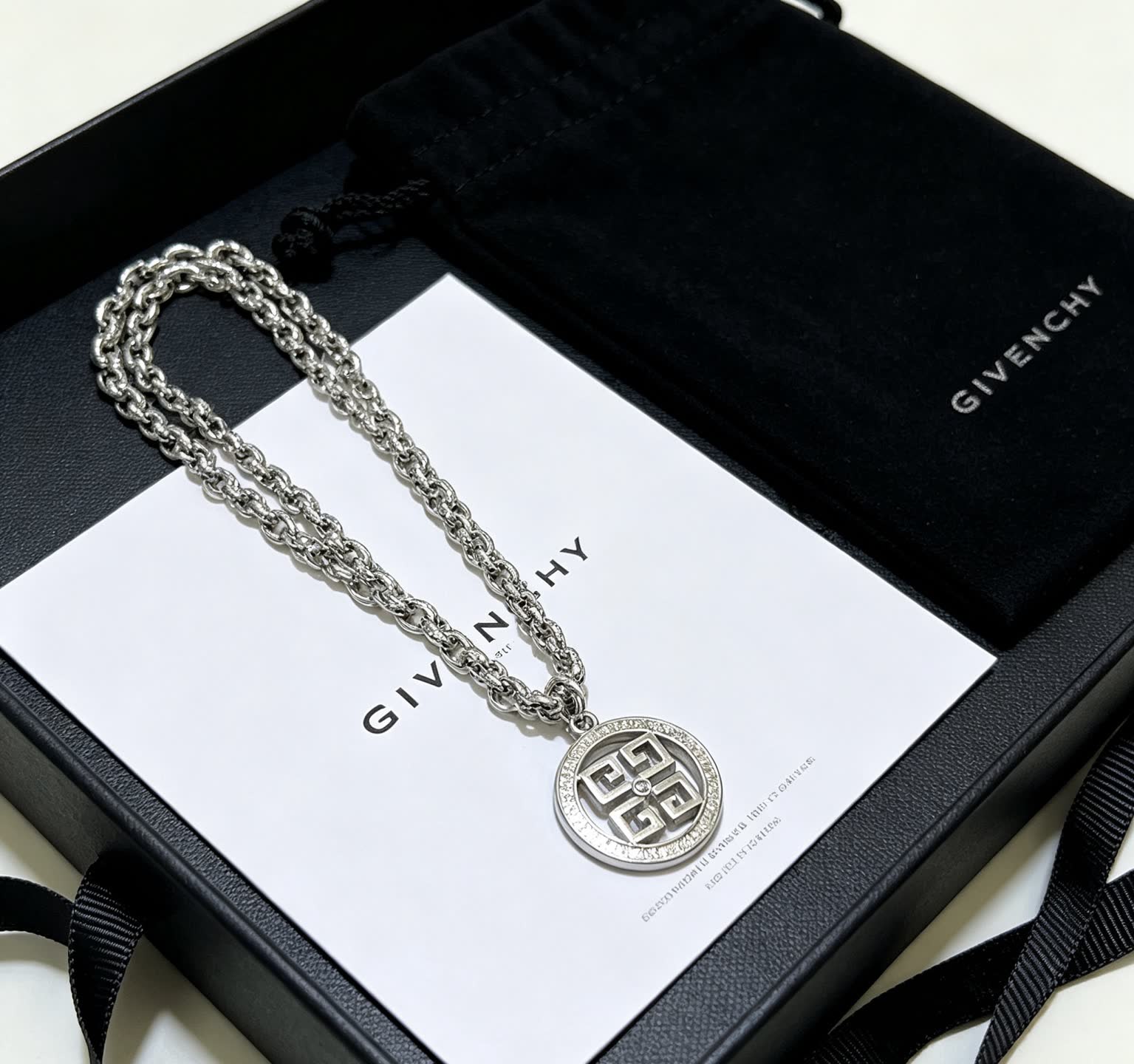 Givenchy Silver Geometric Circle Pendant Necklace